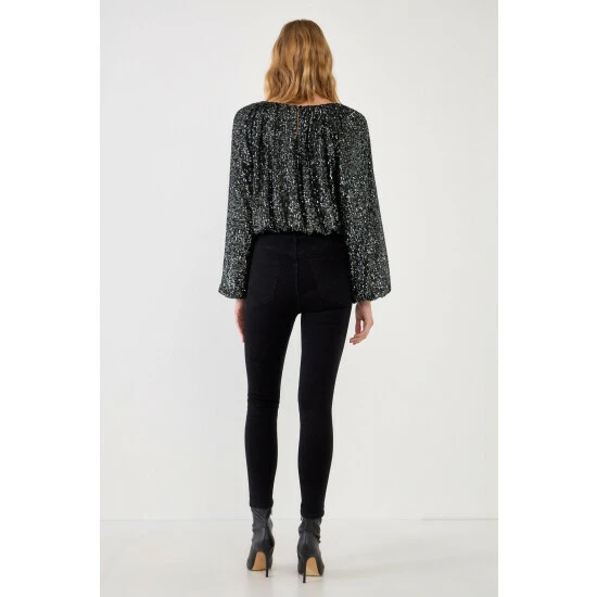 Endless Rose Sequins Blouson Top Tops Black - Image 9