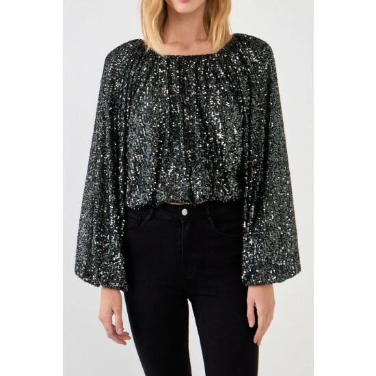 Endless Rose Sequins Blouson Top Tops Black - Image 10
