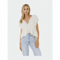 Endless Rose Textured Top With Plunging Neckline Tops Cream