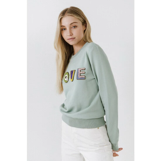 Endless Rose Beaded Love Sweatshirt Sweatshirts & Sweaters Pistachio
