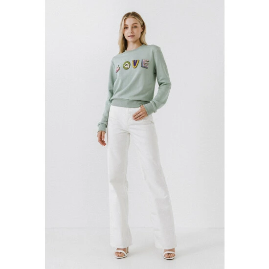 Endless Rose Beaded Love Sweatshirt Sweatshirts & Sweaters Pistachio - Image 2