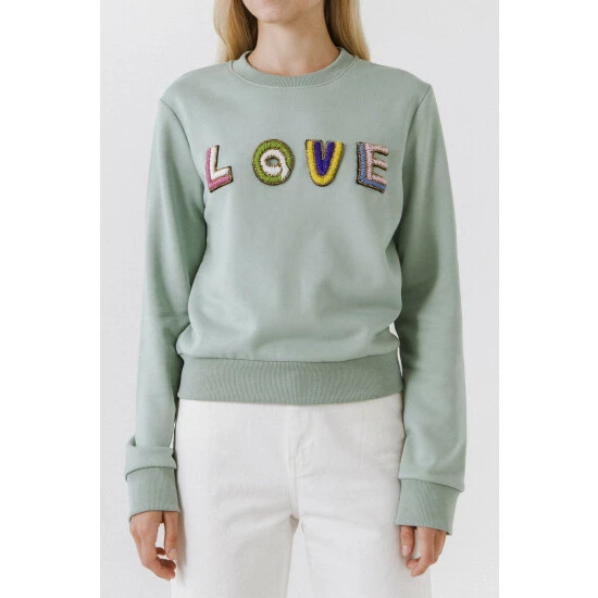 Endless Rose Beaded Love Sweatshirt Sweatshirts & Sweaters Pistachio - Image 3