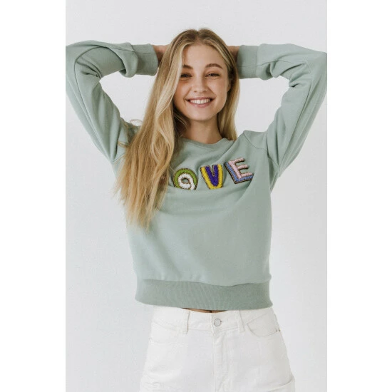Endless Rose Beaded Love Sweatshirt Sweatshirts & Sweaters Pistachio - Image 4