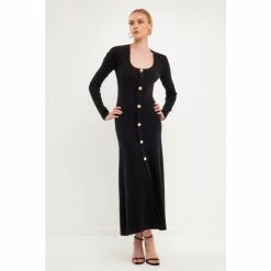 Endless Rose Gold Color Button Fitted Knit Dress Dresses White