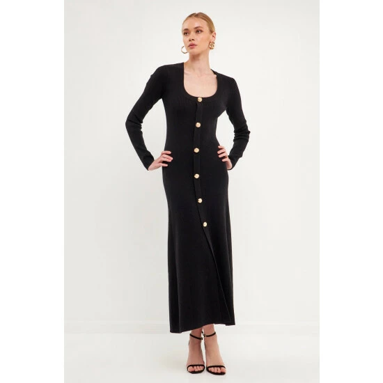 Endless Rose Gold Color Button Fitted Knit Dress Dresses White