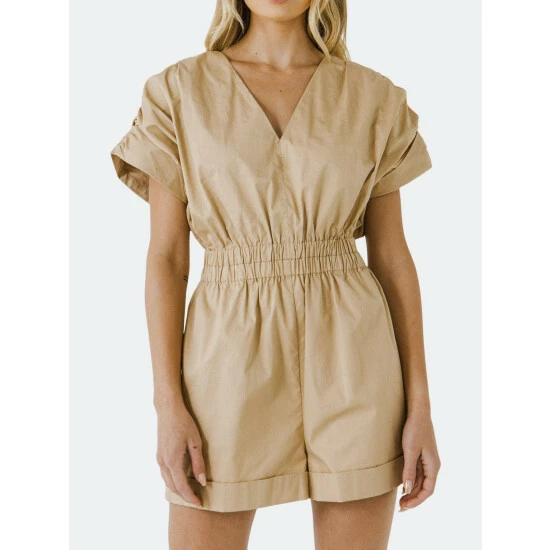 Endless Rose Ruched Shoulder Romper Jumpsuits & Rompers Brown - Image 3