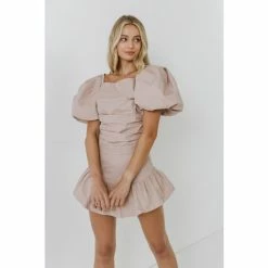 Endless Rose Pleated Puff Sleeve Top - Dusty Pink Tops