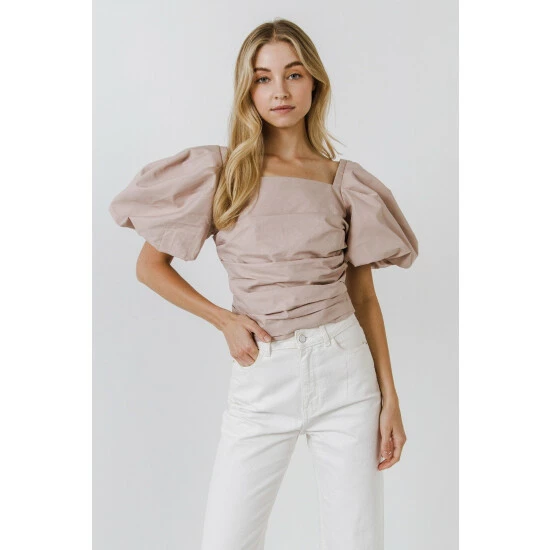 Endless Rose Pleated Puff Sleeve Top - Dusty Pink Tops - Image 2