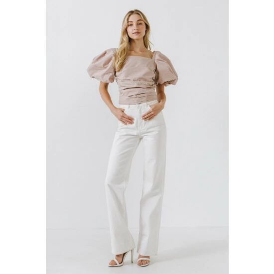 Endless Rose Pleated Puff Sleeve Top - Dusty Pink Tops - Image 3