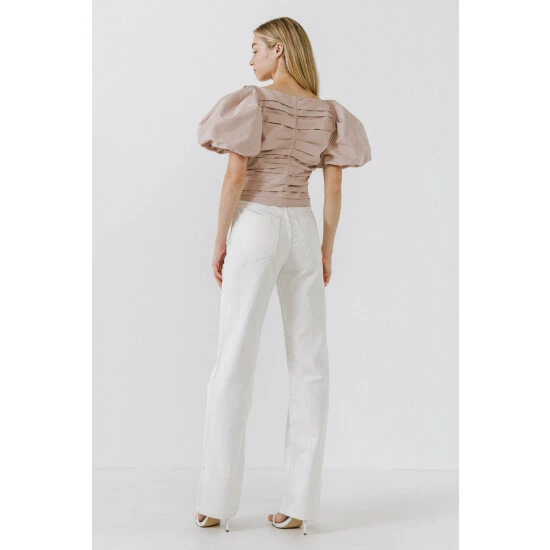 Endless Rose Pleated Puff Sleeve Top - Dusty Pink Tops - Image 5