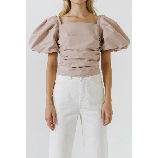 Endless Rose Pleated Puff Sleeve Top - Dusty Pink Tops - Image 6