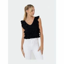 Endless Rose Ruffle Fitted Mini Top Tops Black