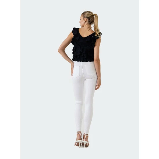 Endless Rose Ruffle Fitted Mini Top Tops Black - Image 3