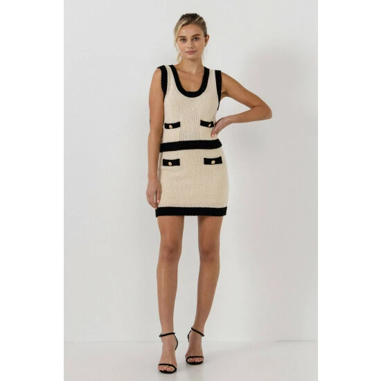 Endless Rose Knit Mini Skirt With Gold Buttons Skirts Cream - Image 2