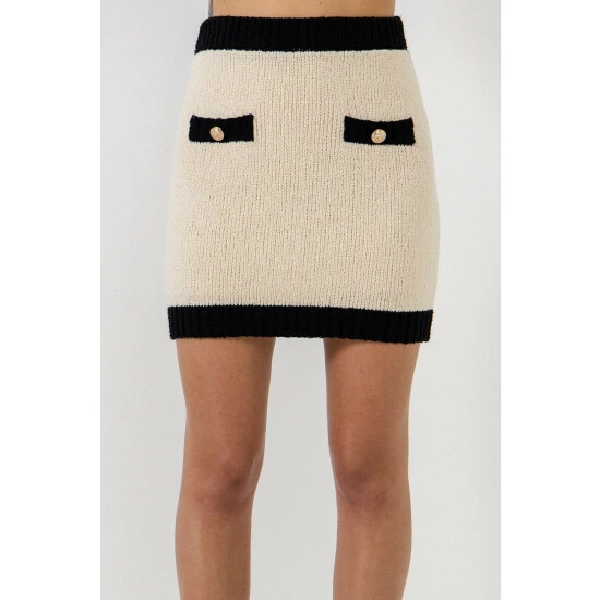 Endless Rose Knit Mini Skirt With Gold Buttons Skirts Cream - Image 4