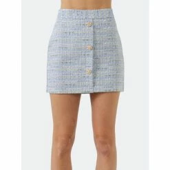 Endless Rose Button Up Tweed Mini Skirt Skirts Blue