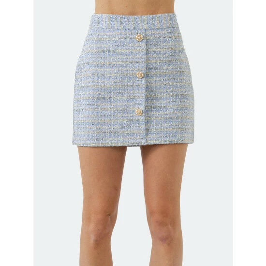 Endless Rose Button Up Tweed Mini Skirt Skirts Blue