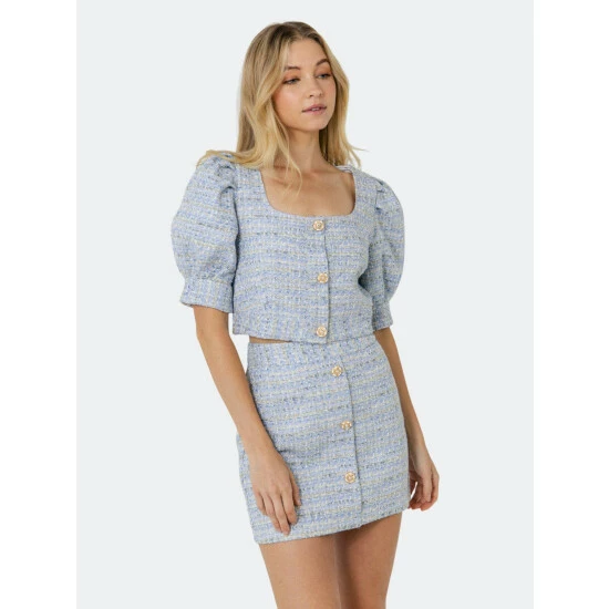 Endless Rose Button Up Tweed Mini Skirt Skirts Blue - Image 2