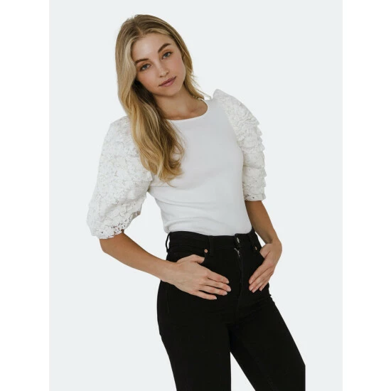 Endless Rose Mixed Media Contrast Sleeve Top Tops Black