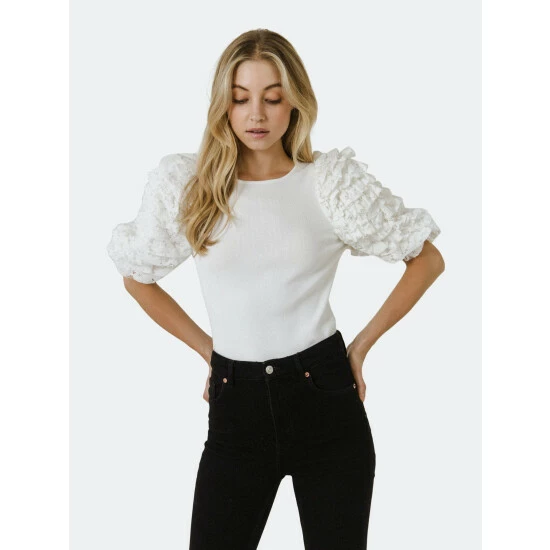 Endless Rose Mixed Media Contrast Sleeve Top Tops Black - Image 3