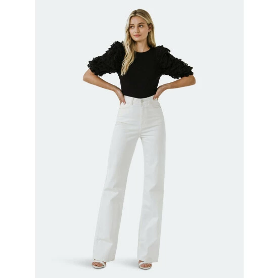 Endless Rose Mixed Media Contrast Sleeve Top Tops Black - Image 7