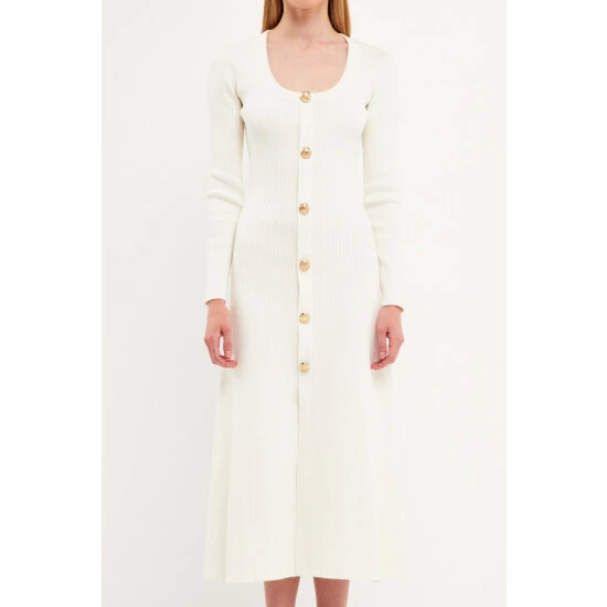 Endless Rose Gold Color Button Fitted Knit Dress Dresses White - Image 6