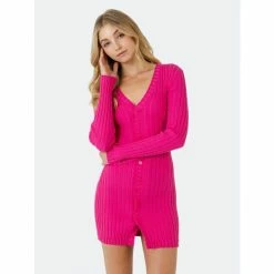 Endless Rose Ruffle Button Down Knit Dress Dresses Fuchsia