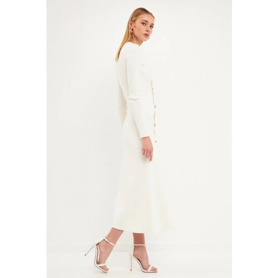 Endless Rose Gold Color Button Fitted Knit Dress Dresses White - Image 8