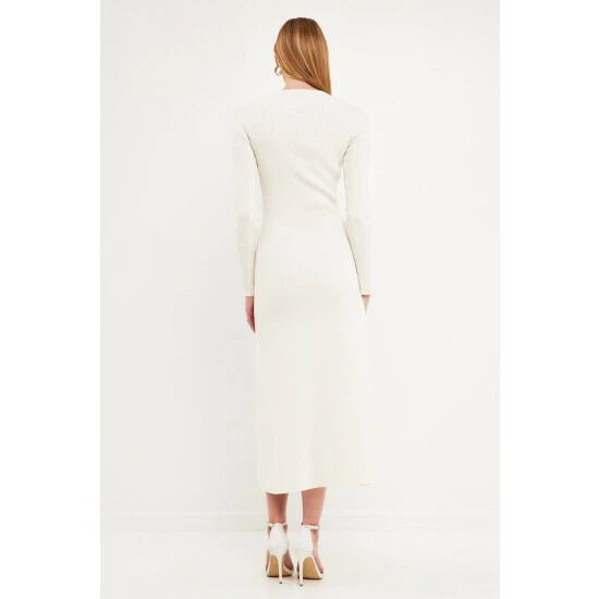 Endless Rose Gold Color Button Fitted Knit Dress Dresses White - Image 9