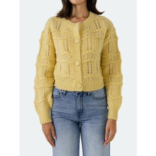 Endless Rose Chunky Knit Cardigan Sweatshirts & Sweaters Yellow - Image 8