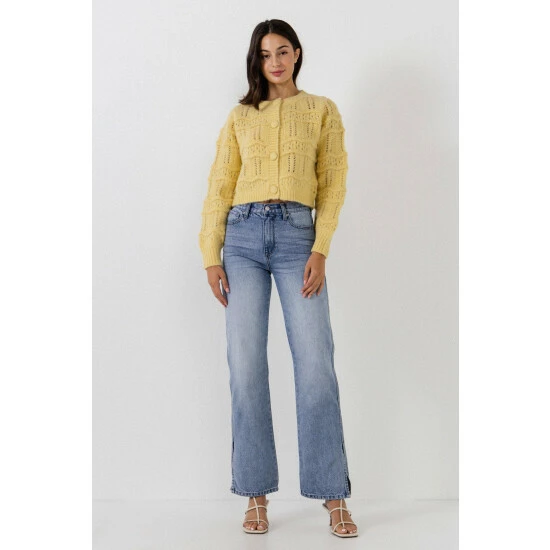 Endless Rose Chunky Knit Cardigan Sweatshirts & Sweaters Yellow - Image 10