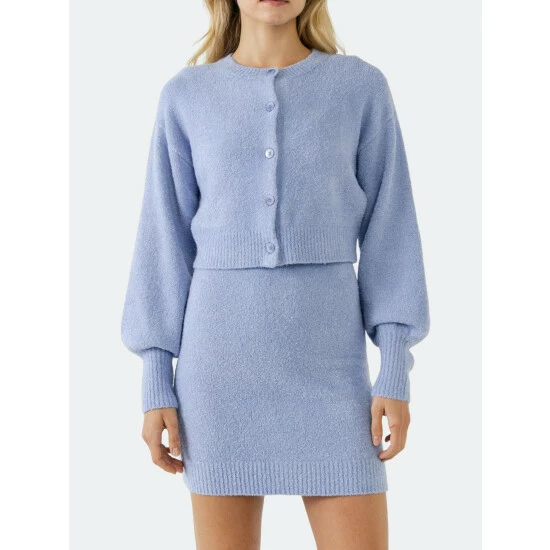 Endless Rose Knitted Puff Sleeve Cardigan Sweatshirts & Sweaters Blue - Image 5