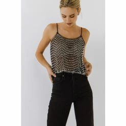 Endless Rose Pearl Embellished Tank Top Tops Black