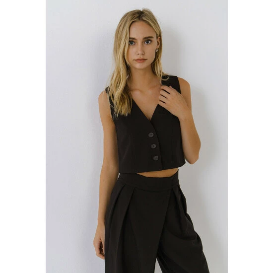 Endless Rose Cropped Vest Tops Black