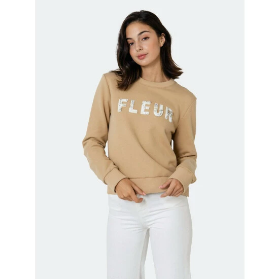 Endless Rose Beads Lettering Patch Sweatshirt Sweatshirts & Sweaters Black