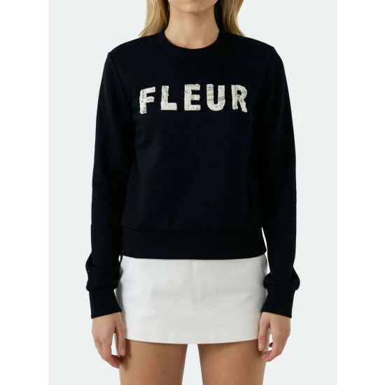 Endless Rose Beads Lettering Patch Sweatshirt Sweatshirts & Sweaters Black - Image 6