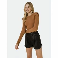Endless Rose Shoulder Pad Knit Top Tops Camel