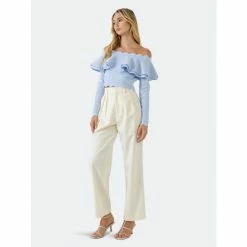 Endless Rose Scallop Detail Off The Shoulder Sweater Sweatshirts & Sweaters Blue