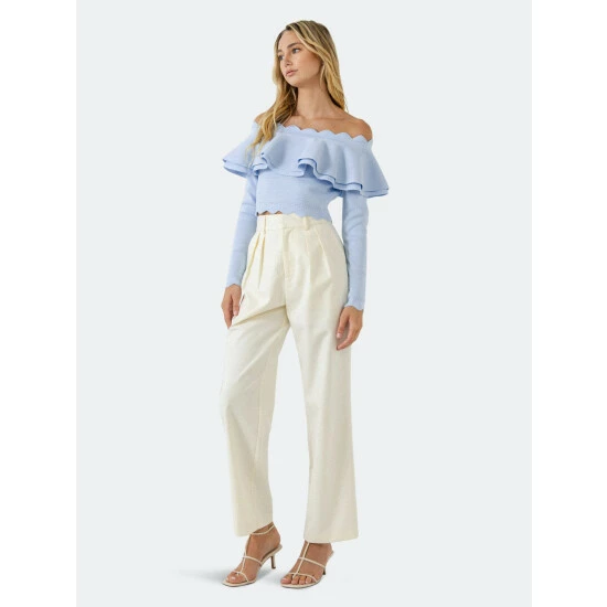 Endless Rose Scallop Detail Off The Shoulder Sweater Sweatshirts & Sweaters Blue