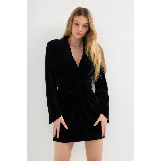 Endless Rose Long-Sleeved Velvet Mini Dress Dresses Black - Image 2