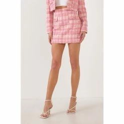 Endless Rose Tweed Mini Skirt With Pockets Skirts Pink