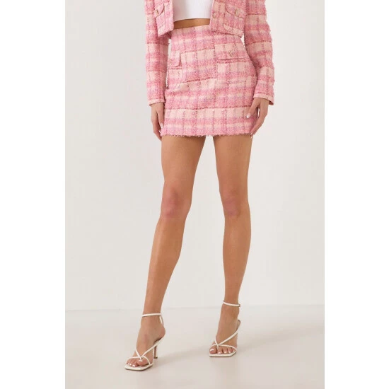 Endless Rose Tweed Mini Skirt With Pockets Skirts Pink