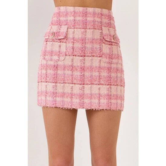 Endless Rose Tweed Mini Skirt With Pockets Skirts Pink - Image 5
