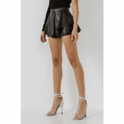 Endless Rose Pu Ruffled Skort Skirts Black