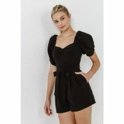 Endless Rose Heart Neckline Romper Jumpsuits & Rompers Black