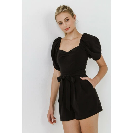Endless Rose Heart Neckline Romper Jumpsuits & Rompers Black