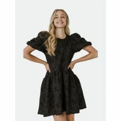 Endless Rose Puff Sleeve Drop Waist Dress Dresses Black