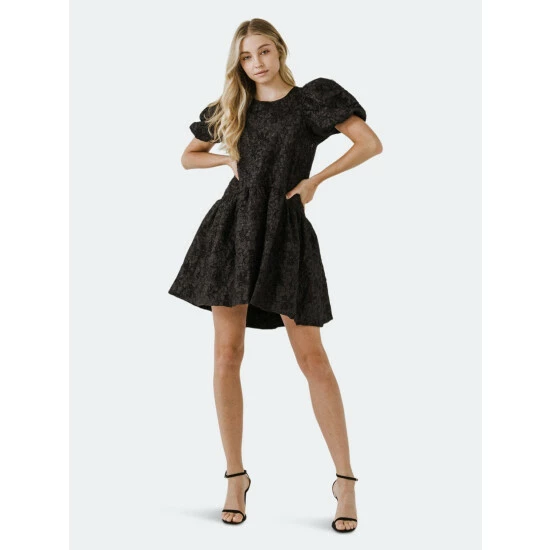 Endless Rose Puff Sleeve Drop Waist Dress Dresses Black - Image 2