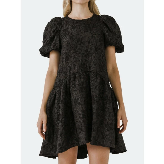 Endless Rose Puff Sleeve Drop Waist Dress Dresses Black - Image 3