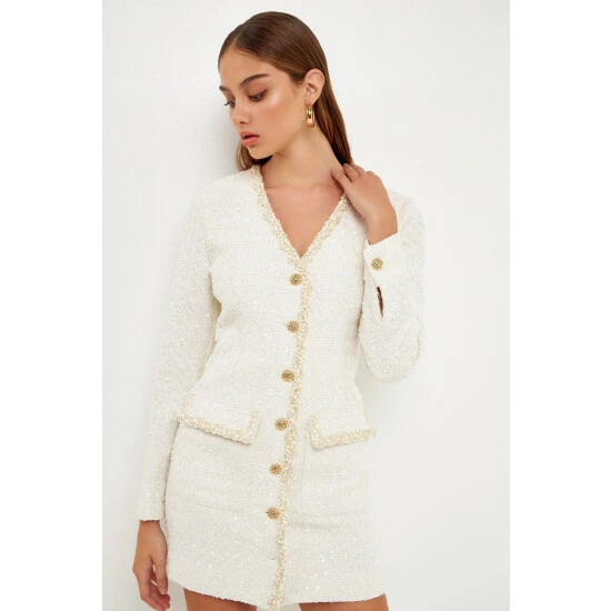 Endless Rose Trim Detail Tweed Dress Dresses Black - Image 4